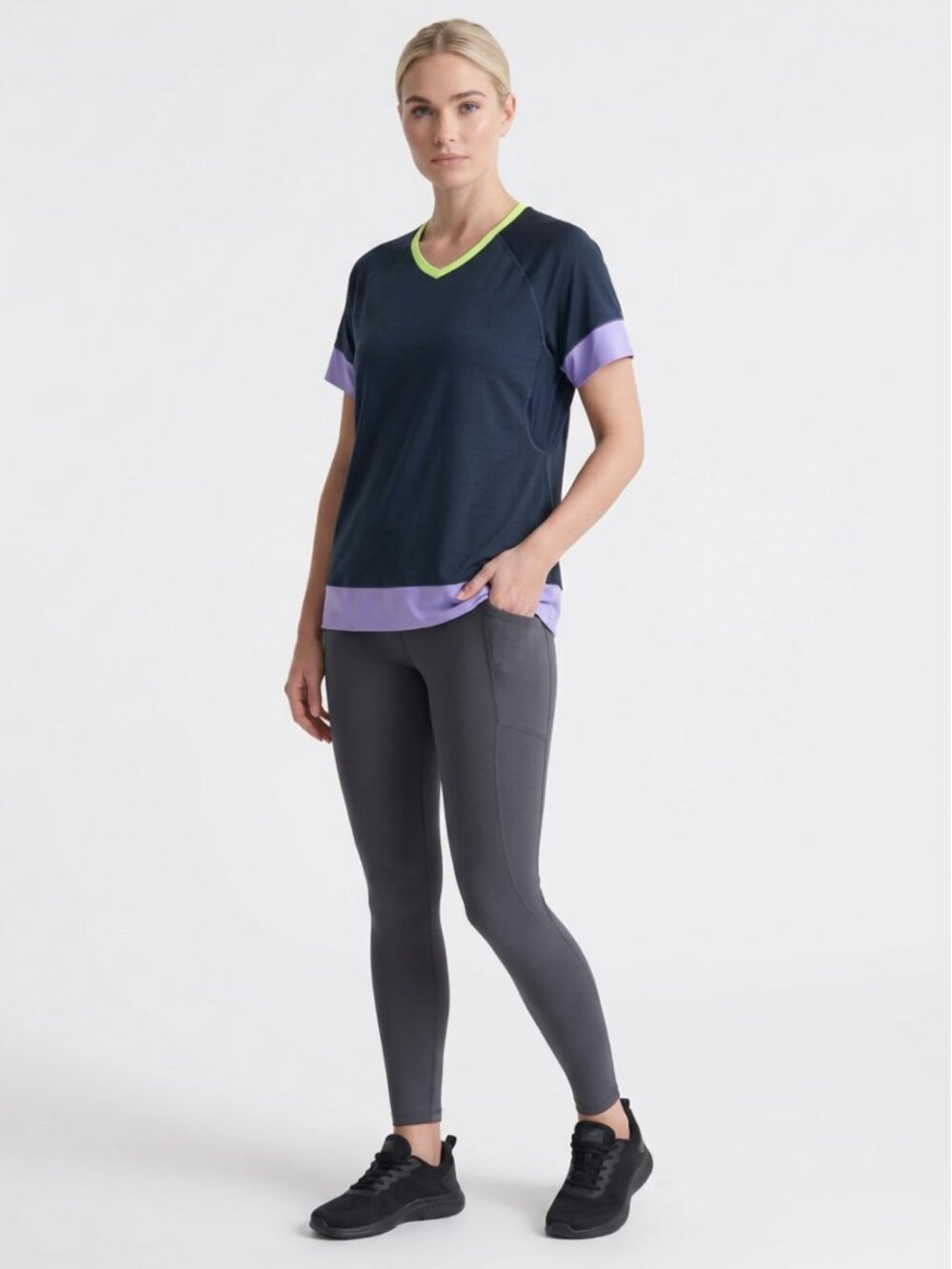 Avia Women's 2X (20) Short Sleeve Navy Blue Active Wear Polyester Spandex Top